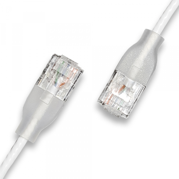 wantecWire eGlow, extra slim UTP Patch Cord CAT6a with Translucent Boot, OD=2,8mm, white, Length: 8,00 m