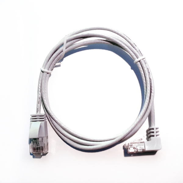 wantecWire extra dünnes UTP Patchkabel CAT6a, d=2,8mm, gewinkelt 90° nach oben, weiss, Länge: 7m