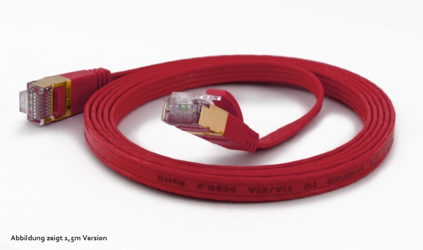 wantecWire extreme flat FTP Patchcord, 1.9x7mm, CAT6a, Color: red, Length: 0,20m