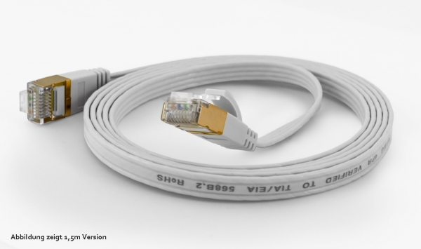 wantecWire extreme flat FTP Patchcord, 1.9x7mm, CAT6a, Color: white, Length: 5,00m