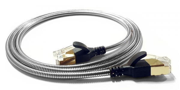 wantecWire armored, FTP Patchkabel CAT6a, mit Edelstahlmantel, d=3,8mm, silber, Länge 5,0m